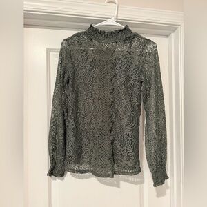 NWT Cable & Gauge Lace Long Sleeve Blouse - army Green